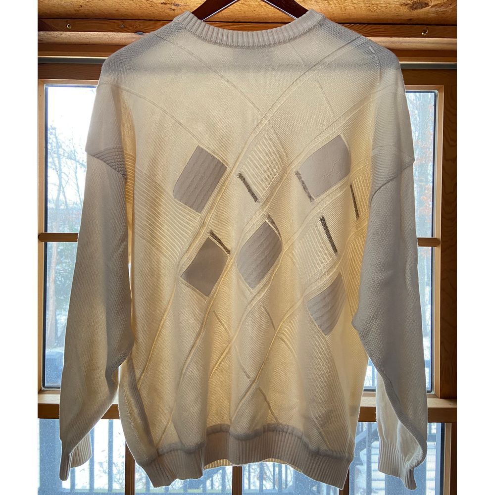 Vtg St Croix Shop 80s 3D Texture‎ Biggie Cosby Grandpa Sweater sz M Neutral